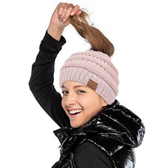 Hair and Ponytail through Hole Beanie Hat