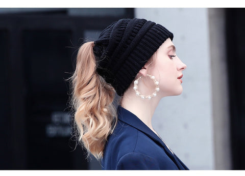 Ponytail hat beanie for women