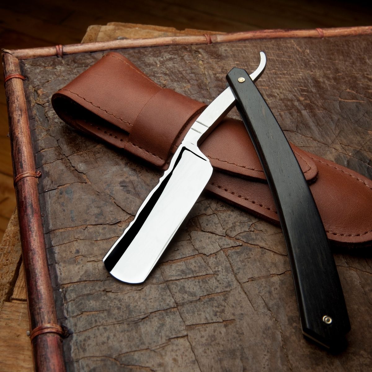 A premium cut throat straight razor in a barbershop