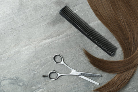 Hair thinning scissors in a salon 