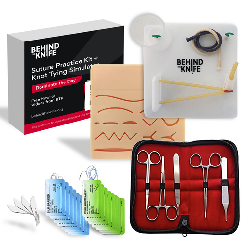 Medikits- Complete Suture Practice Kit for Suture Training, Including Large  Silicone Suture Pad with Pre-Cut Wounds and Suture Tool kit (25