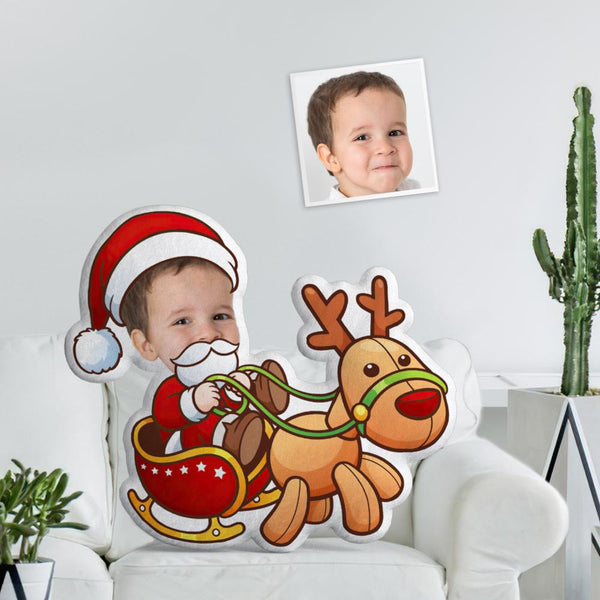 マイ顔写真カスタムサンタクッションクリスマスプレゼント子供向けプレゼント 赤ちゃんがクリスマス馬車を