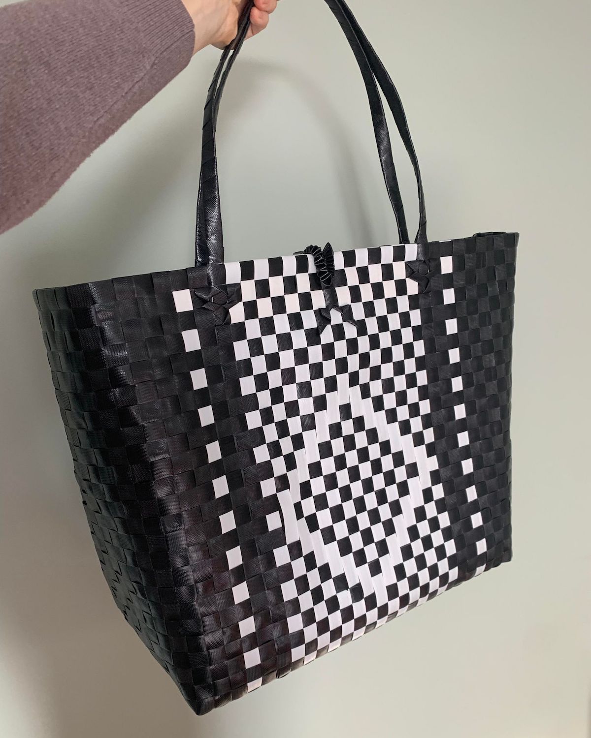 Black and White Diamond Design Woven Tote Bag | Beach Tote Bag | Upcyc -  YGN Collective