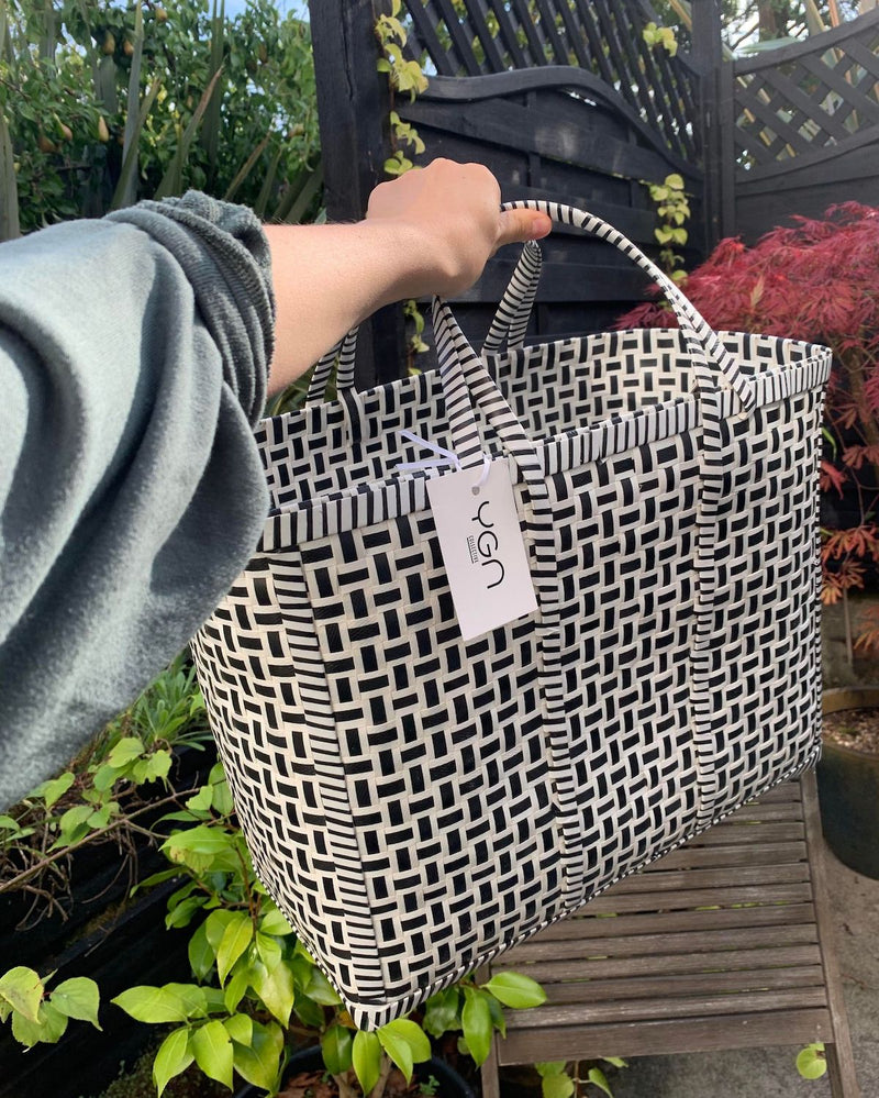 Basket in White, Shopping Basket, Upcycled Plastic Storage Basket