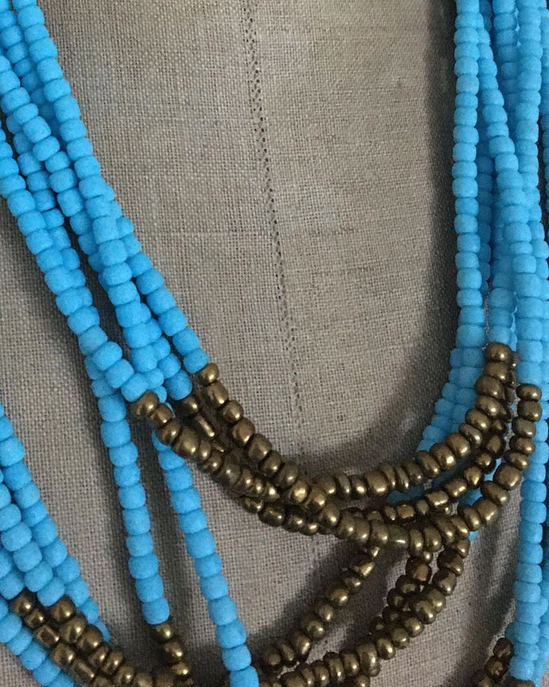 Paper Bead Necklace—Green & Black Small Beads, Medium Length