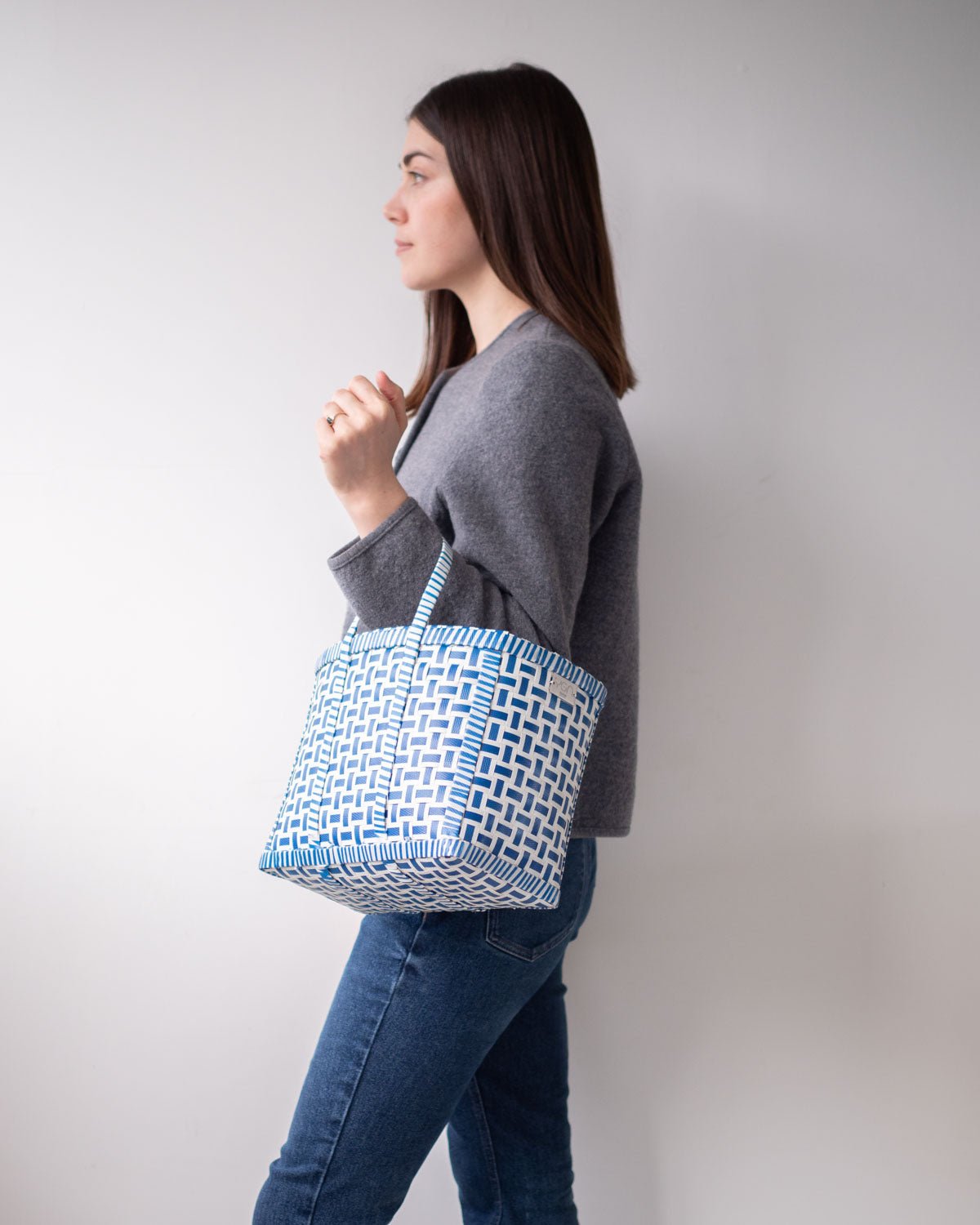 Basket in White, Shopping Basket, Upcycled Plastic Storage Basket