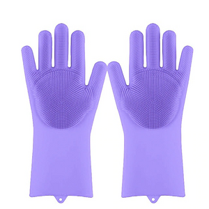 purple cleaning gloves