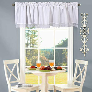 Bedding Craft Cotton Slub Duck White Valance with Lace, Valances for Kitchen Windows, Valance Curtains for Bathroom Short Half Window Cafe Curtains 72 x 16 Inch Set of 2 - Bedding Craft | Curtain, Blankets, Cushion Cover Home Furnishing Store