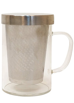 glass mug steel lid fine steel mesh infuser