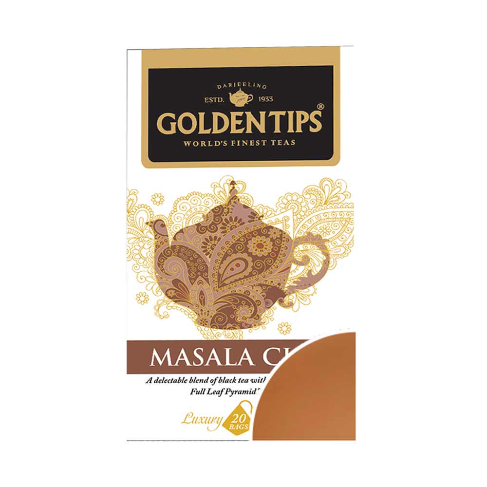Masala Chai Full Leaf Pyramid - 20 Tea Bags, 40g - Golden Tips Tea (India)