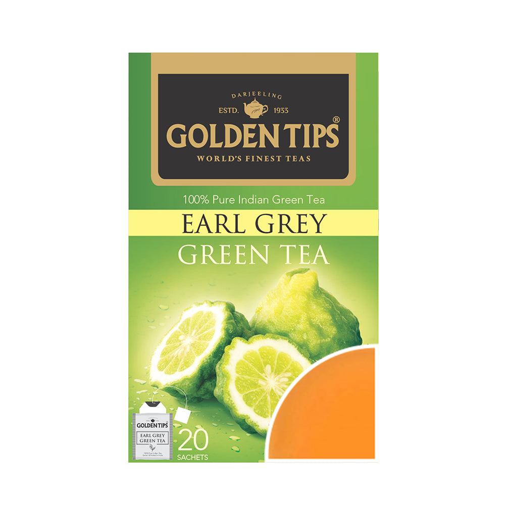 Earl Grey Green Envelope Tea - 20 Tea Bags (40gm) - Golden Tips Tea (India)