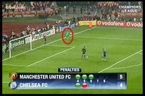 Edwin Van Der Sar slowly walking over to his goal in champions league penalty shoot out