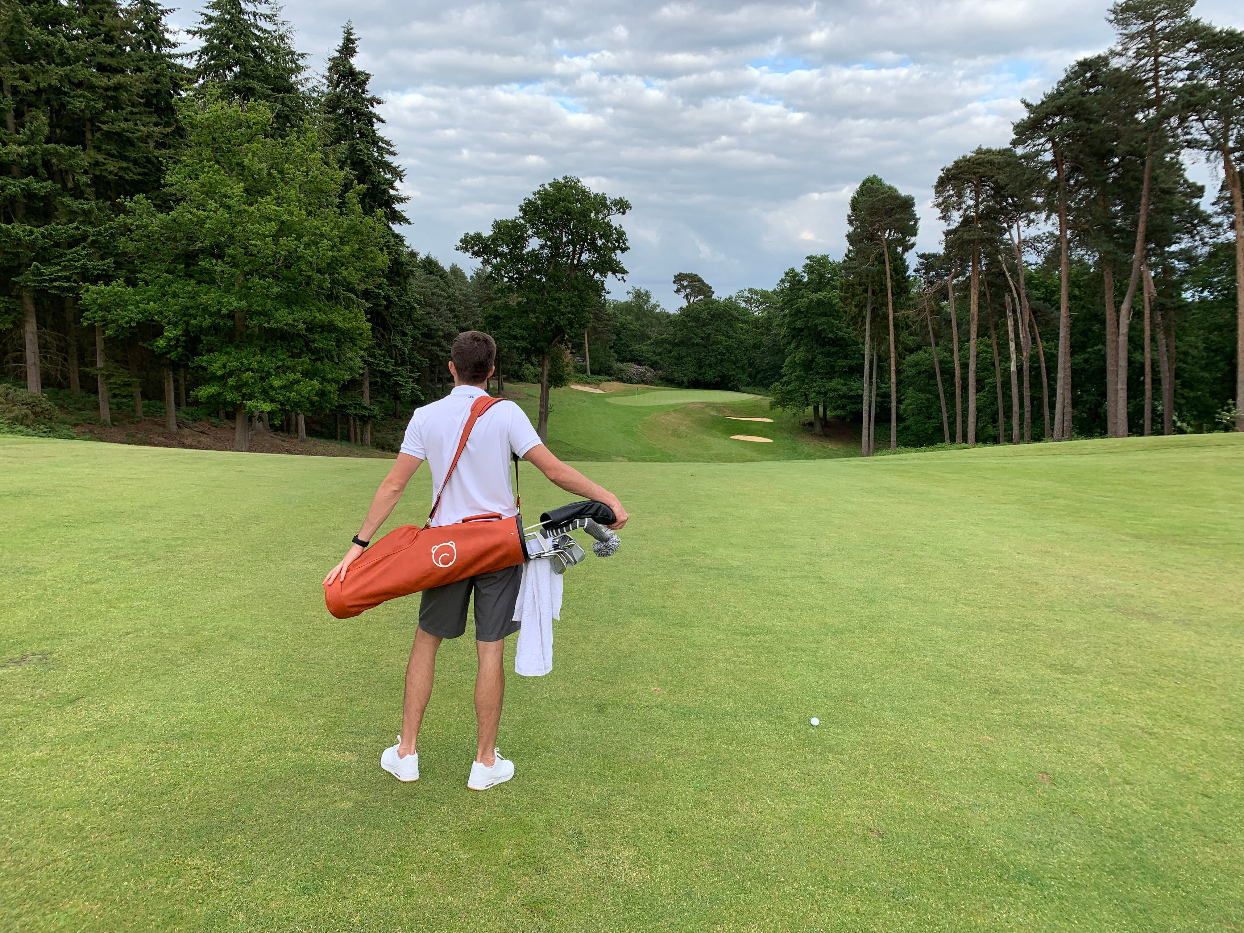 green leather golf bag