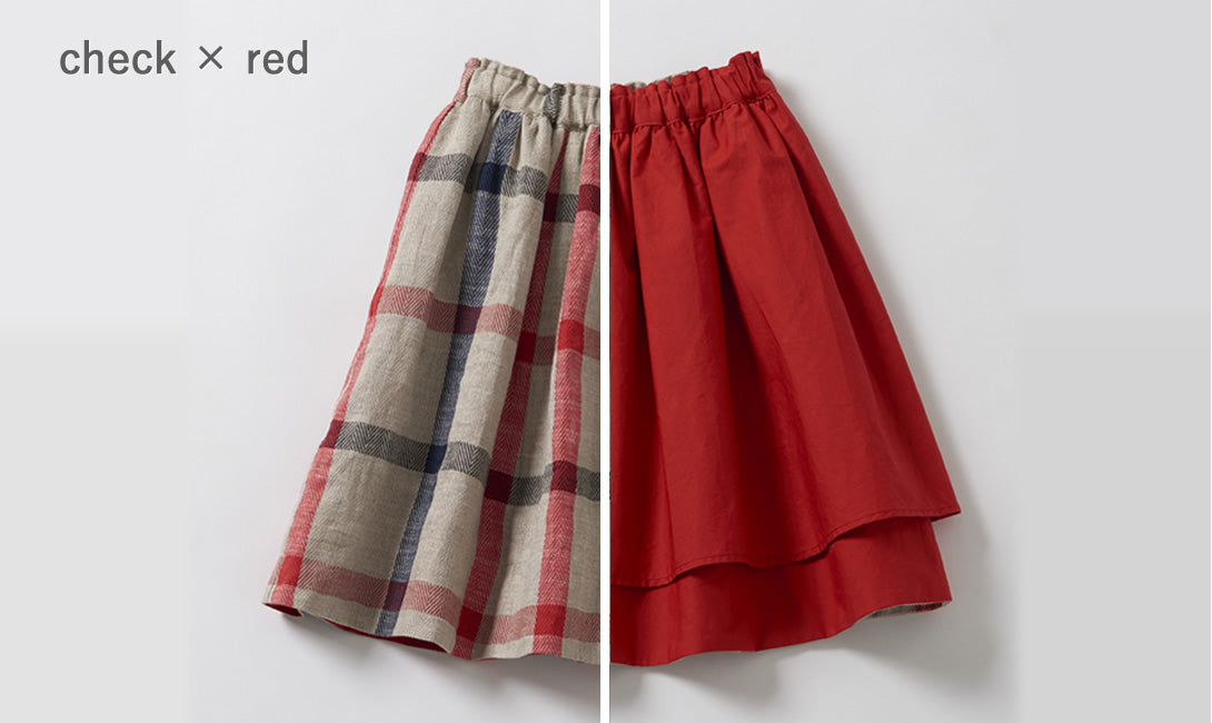 2-way gathered skirt（check×red）