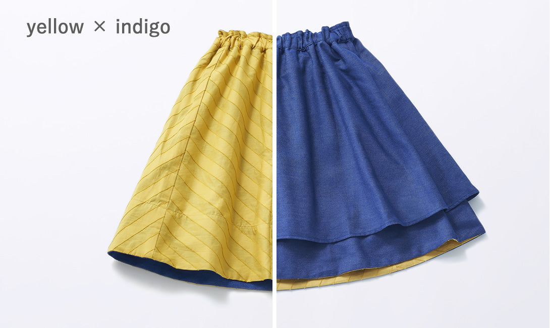 2-way gathered skirt（yellow×indigo）