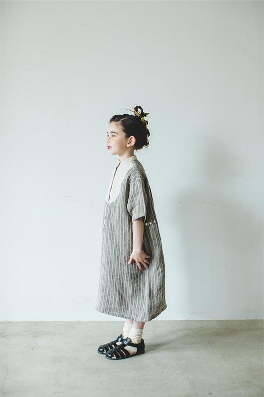 Linen　Striped  Dress