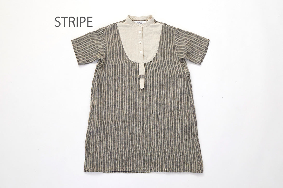 Linen　Striped  Dress