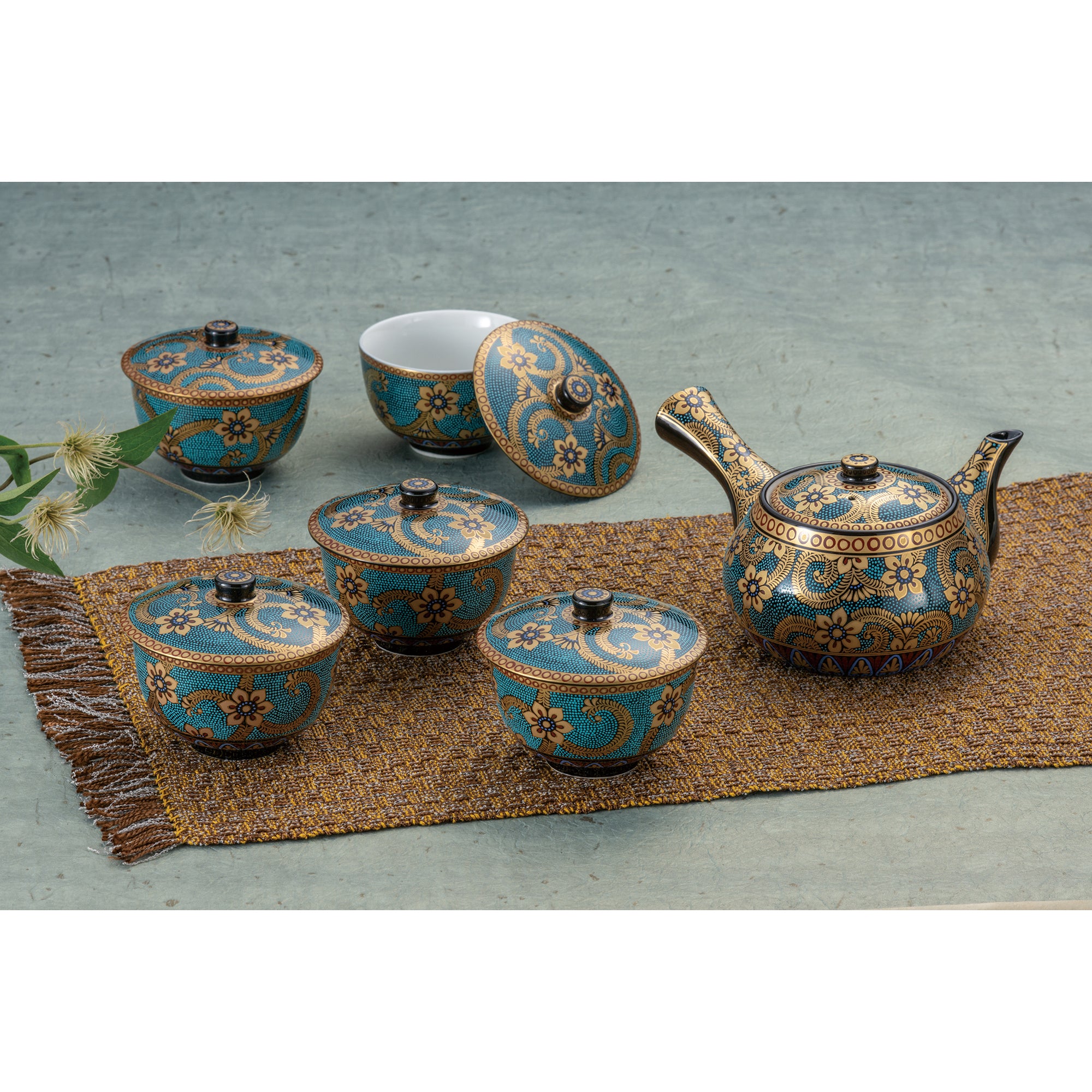 kutani tea set blue