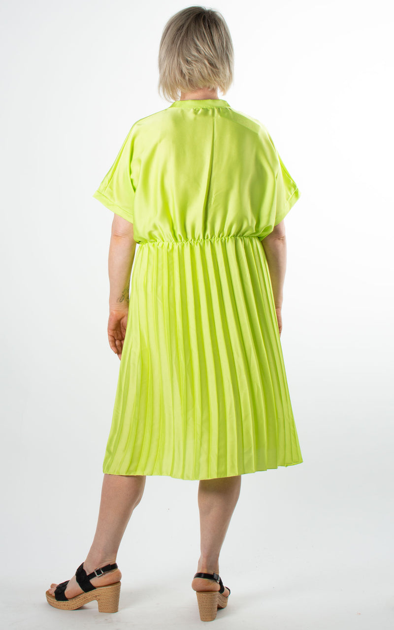 Cyprus Pleated Dress | Neon Lime
