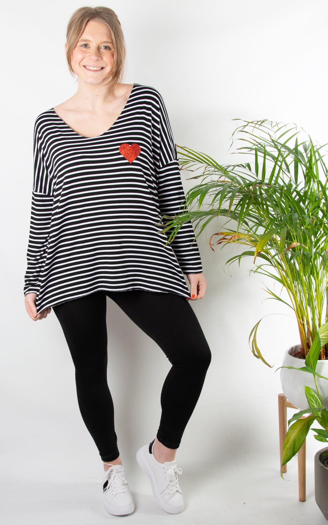 Summer Striped Heart Top | Black