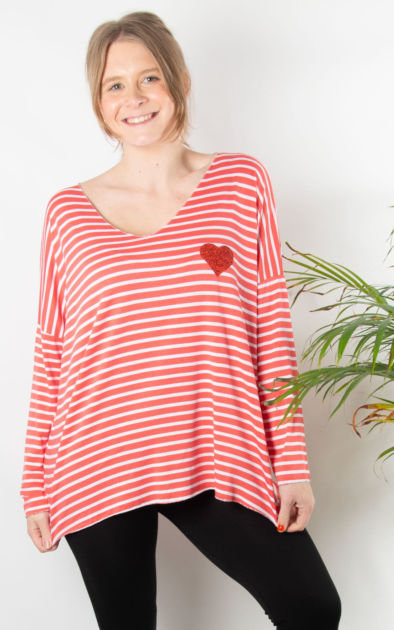 Summer Striped Heart Top | Coral