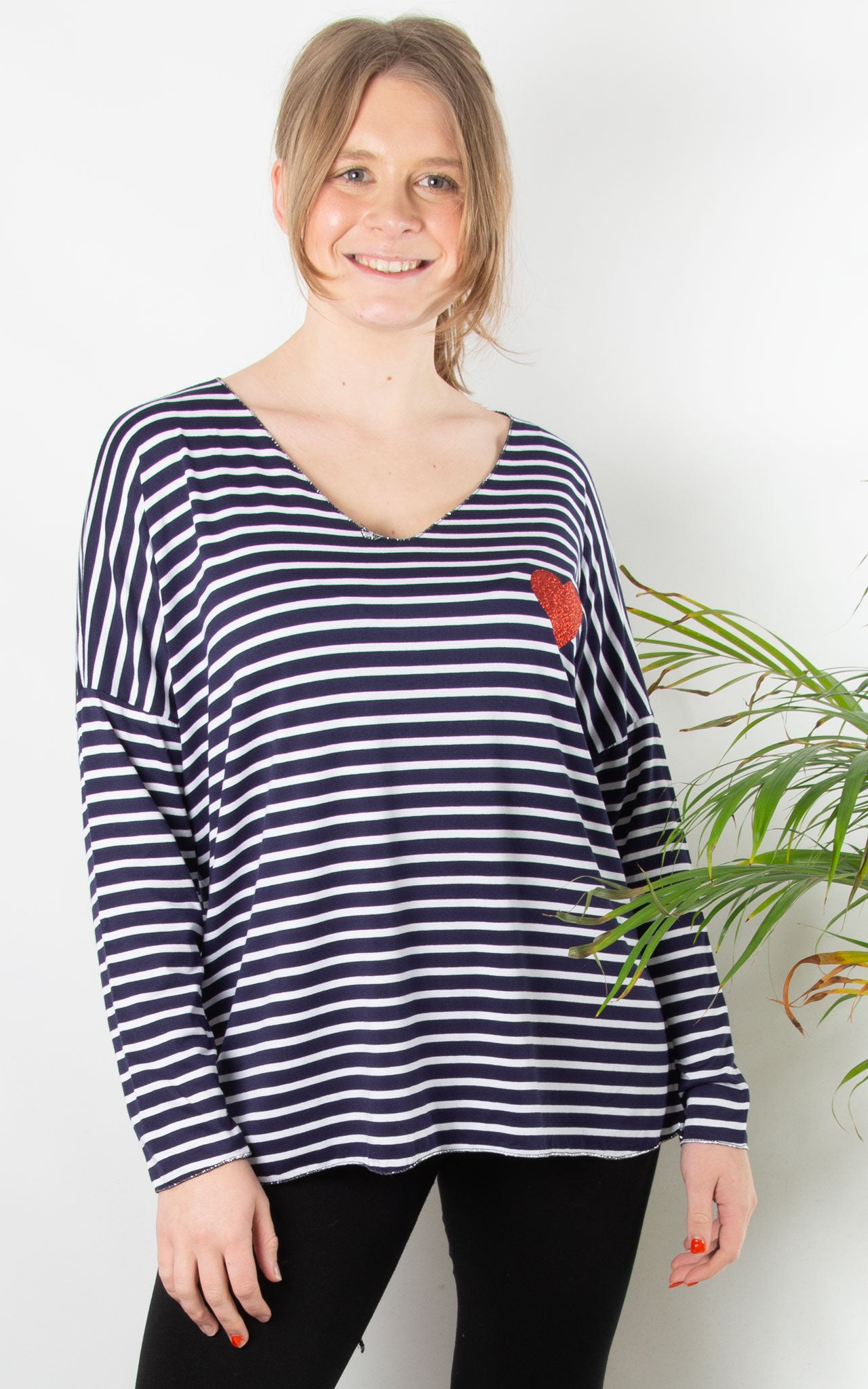 Summer Striped Heart Top | Navy