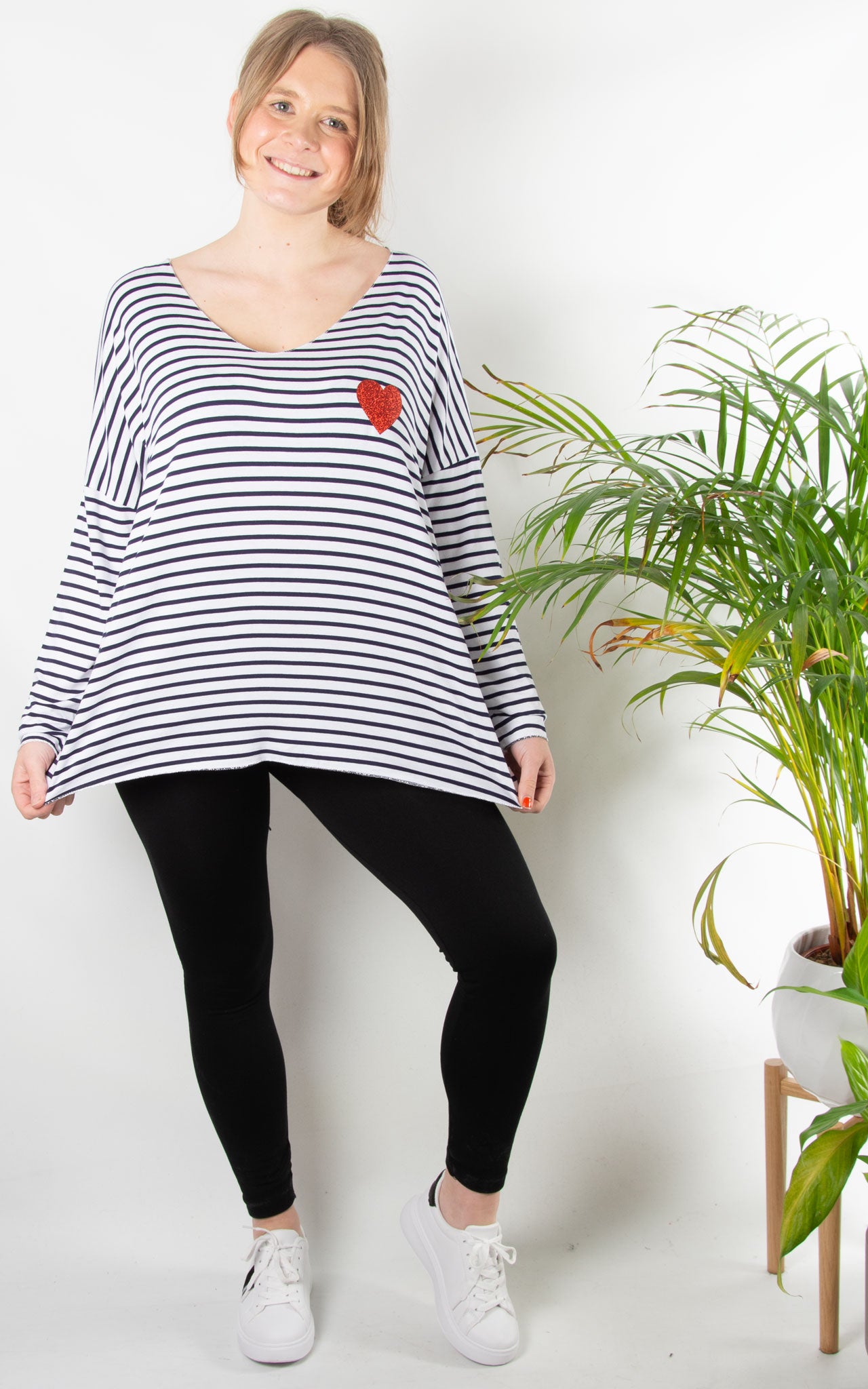 Summer Striped Heart Top | White