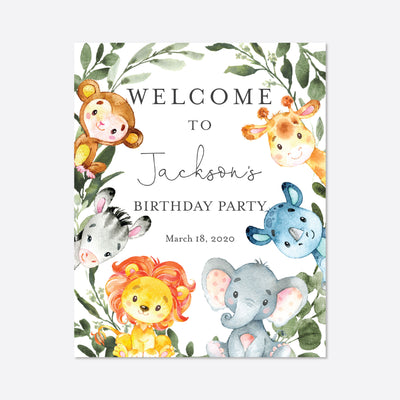 Jungle Animals Kids Birthday Welcome Sign Printable