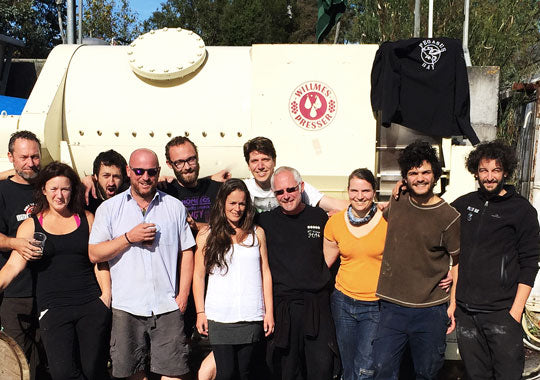 The winery vintage team from left to right: Mat Donaldson (NZ), Di Donaldson (NZ), Mattia Doinni (Italy), Jamie Moss (UK), François Robichon (France), Marie-Christine Dufour (Canada), Chris Lynsley (UK), Pete Lidgard (NZ), Nicole Anfang (Germany), William Goldschmidt (France) and Mark Rose (NZ). Absent from the photo are Jannine Rickards (NZ), Jenn Skoda (USA) and Alexandre Aires (France).