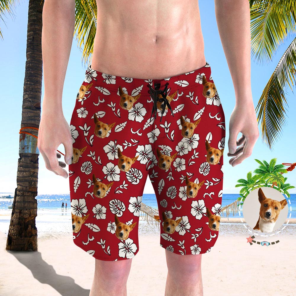 Dog Face Swim Trunks Custom Face Swim Trunks Mens Swim Trunks with Pictures - Red