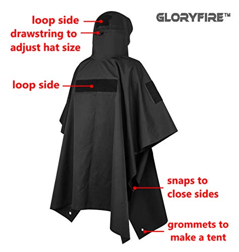 GLORYFIRE Poncho Technical Soft-Shell Poncho Tactical Ripstop Raincoat ...