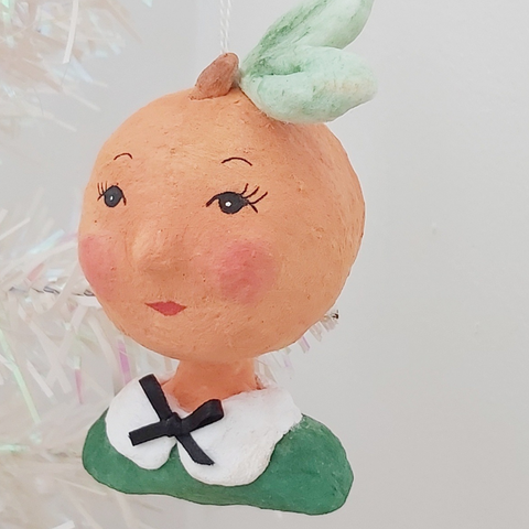 Spun cotton anthropomorphic peach ornament