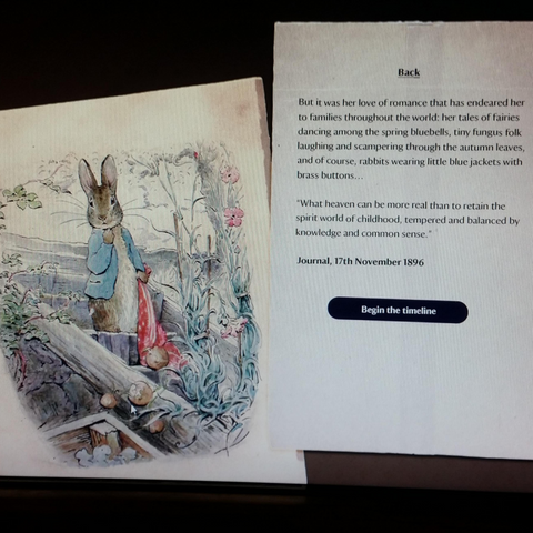 Beatrix Potter's artwork and a quote from her journal, found at her gallery in Hawkshead