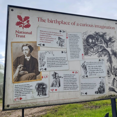 Information sign about Lewis Carroll and Daresbury Parsonage