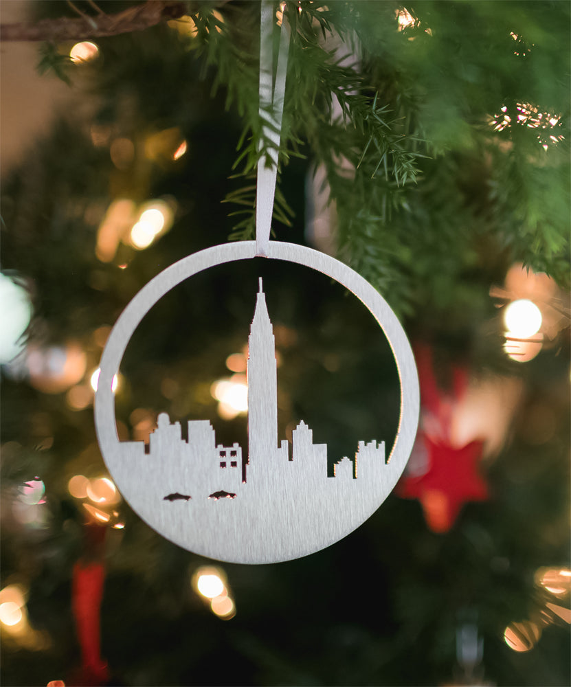 Empire State Building New York City Christmas Ornament, Brushed Steel