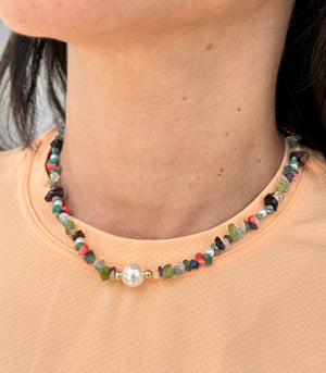 HANDMADE SEMI PRECIOUS STONES AND PEARL ADJUSTABLE NECKLACE - TECHNOSTATION