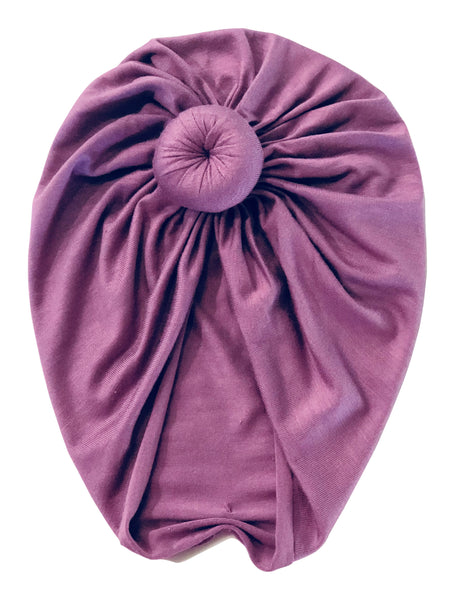 Purple Baby Turban for Newborn and Infant Girls with Free Canvas Bag