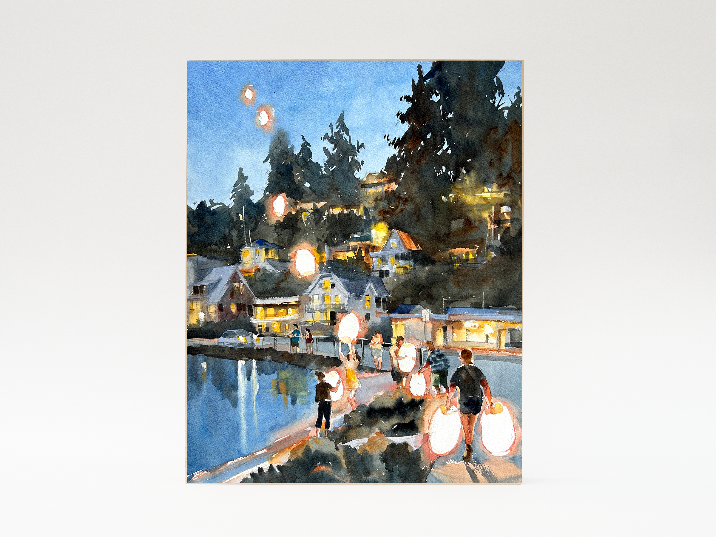 "Making Wishes on Port Orchard Waterfront" woodblock wall art: 10"x8"