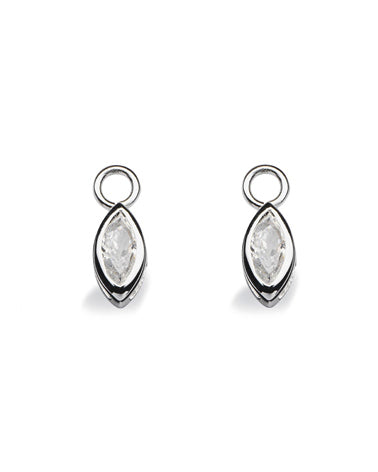 Pair of earring hangers "NAVETTE", model 1153-03 from Spinning Jewelry, featuring sterling silver with cubic zirconias.