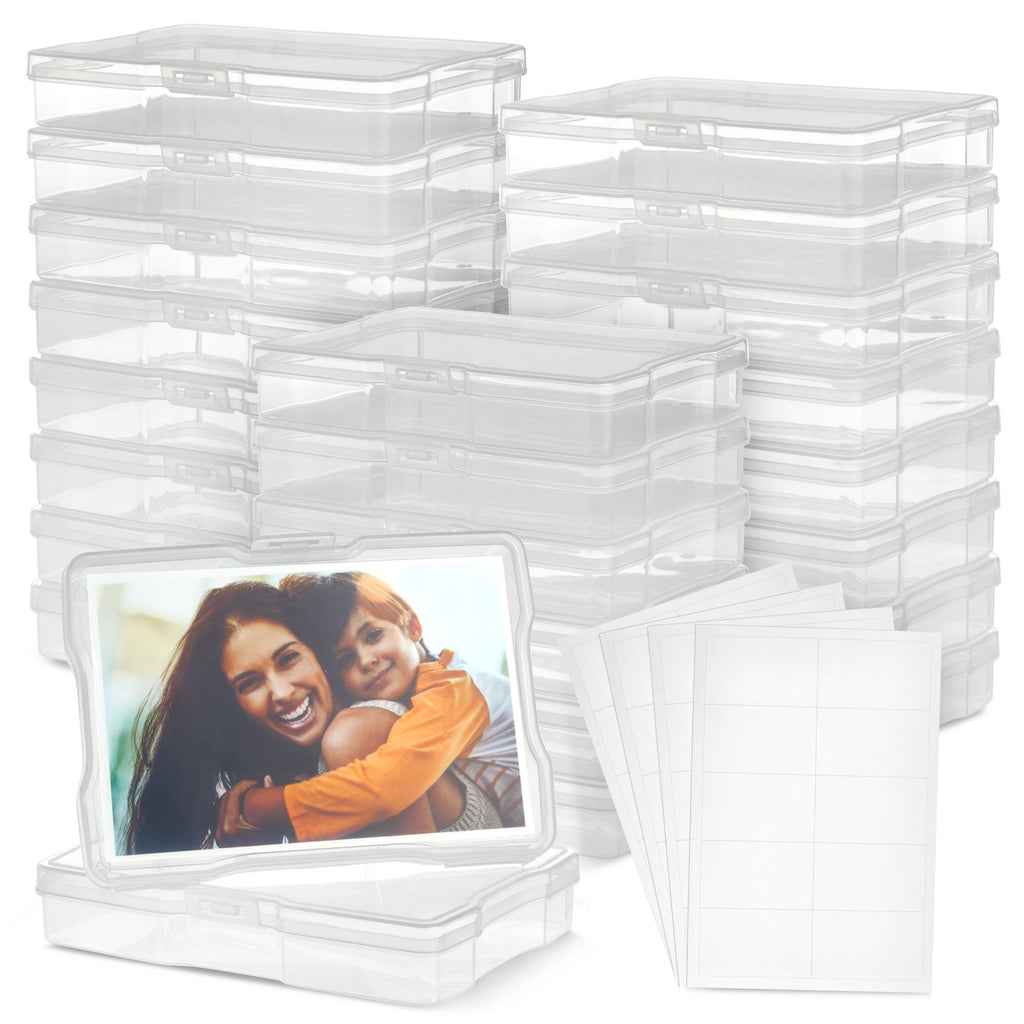 24 Pack Photo Storage Boxes for 4x6 Pictures with 40 Blank Labels