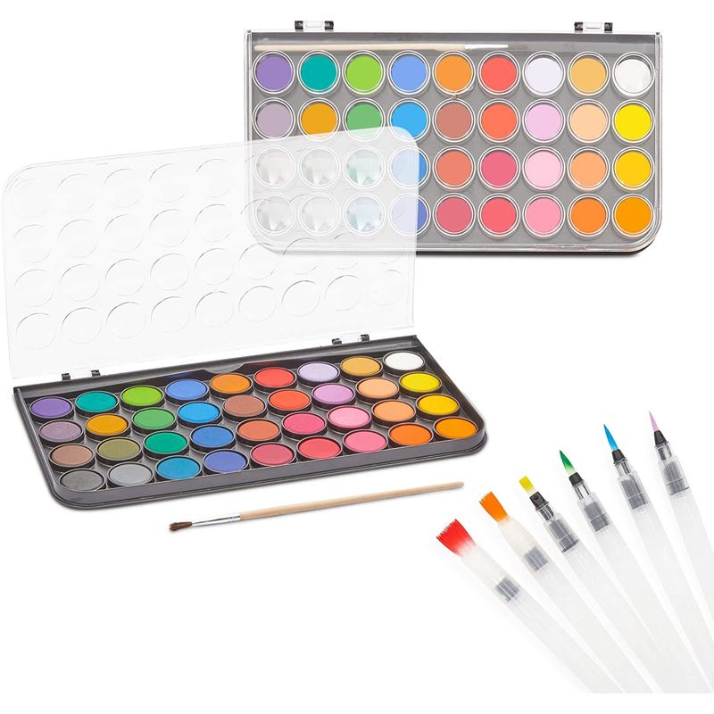 Color Swell 36 Set Bulk Watercolor Paint Pack with Wood Brushes 8