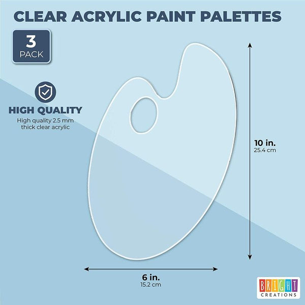 Clear Acrylic Paint Palette, Arts and Crafts Supplies (10 x 6 in, 3 Pa ...