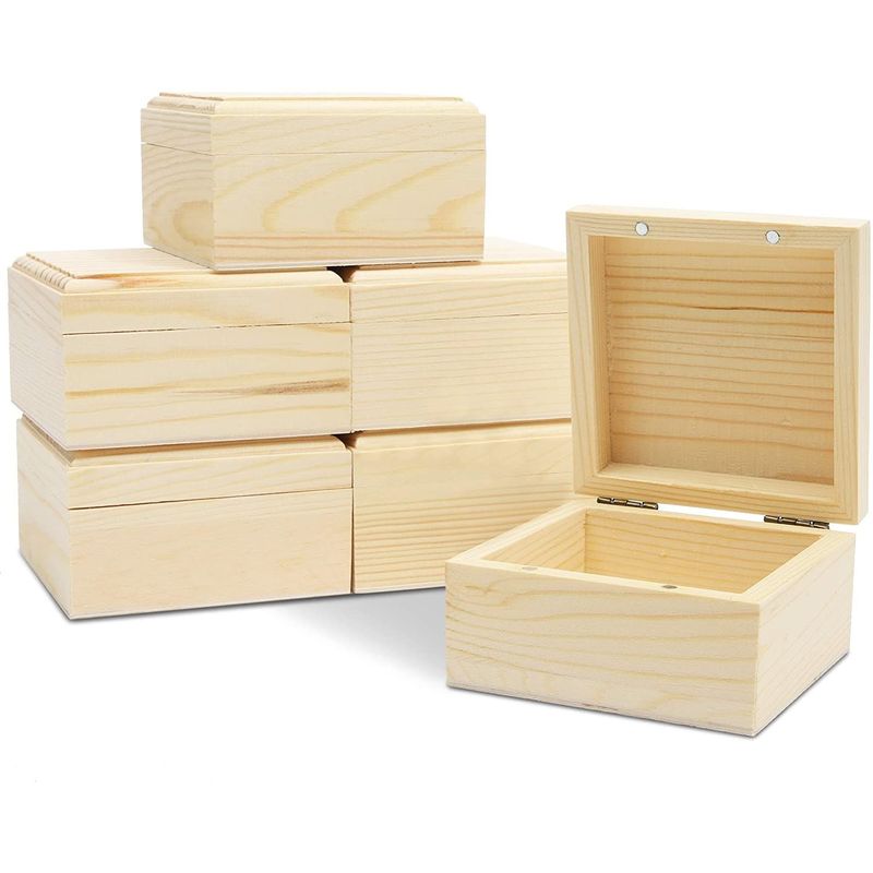 Bright Creations 12 Pack Small Wooden Boxes for Crafts, Unfinished Wood Jewelry Boxes DIY, 2.7 x 2.7 x 1.6 in