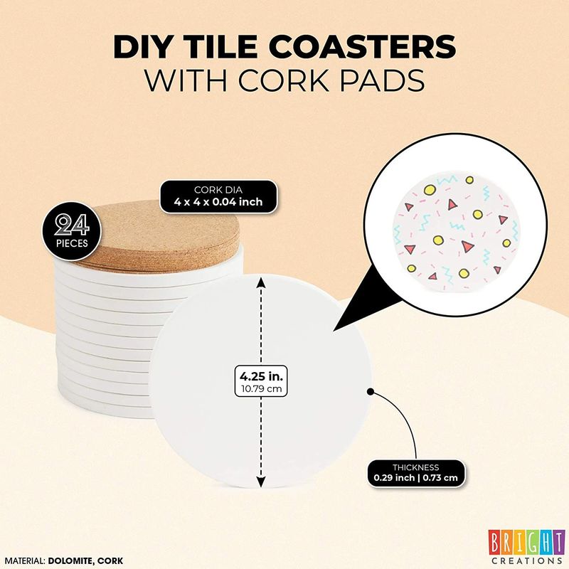 Round Unglazed Ceramic Tiles With Cork For Crafts Diy Coasters White Brightcreationsofficial