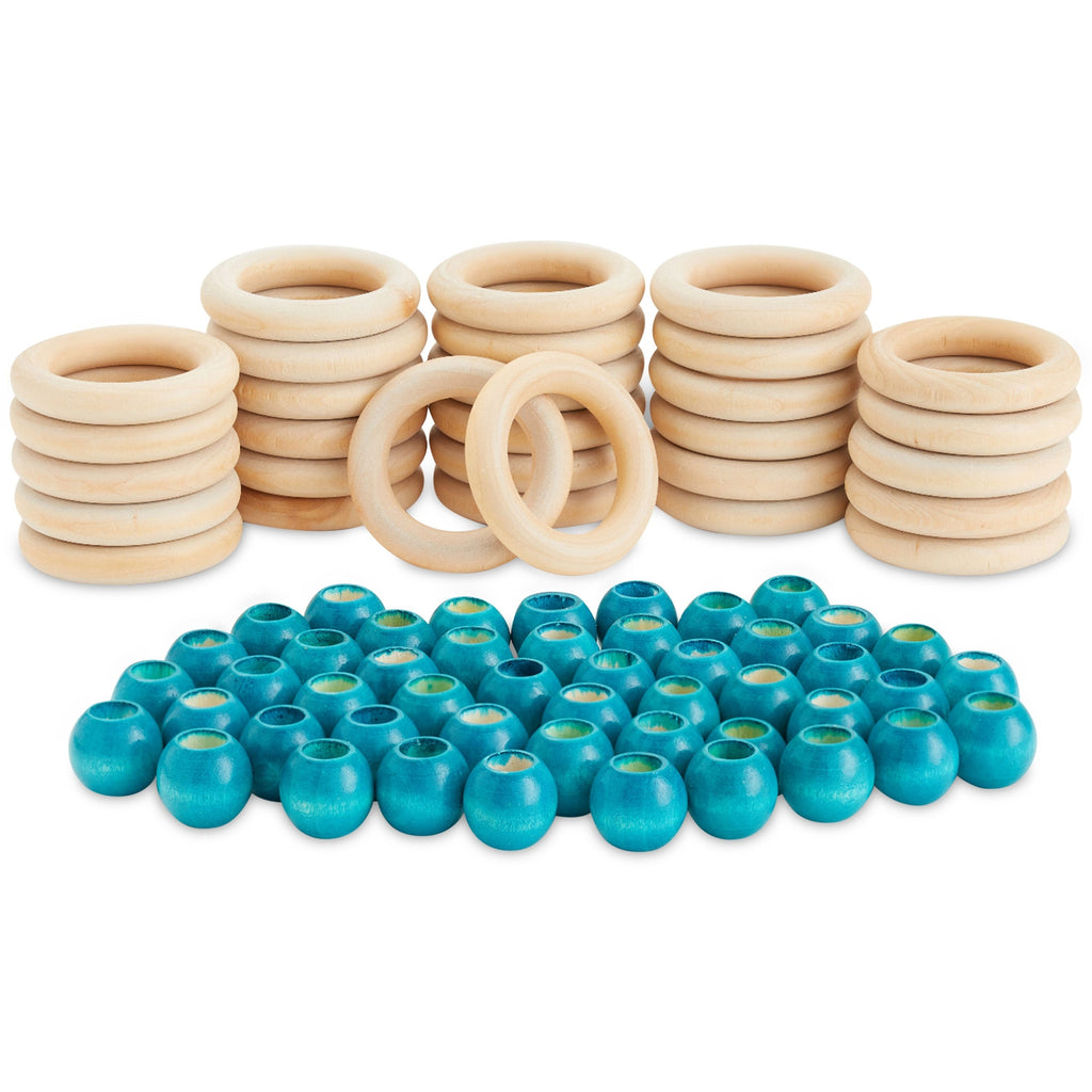 Wooden Circle Beads for Crafts in 7 Colors (2 Sizes, 300 Pieces)