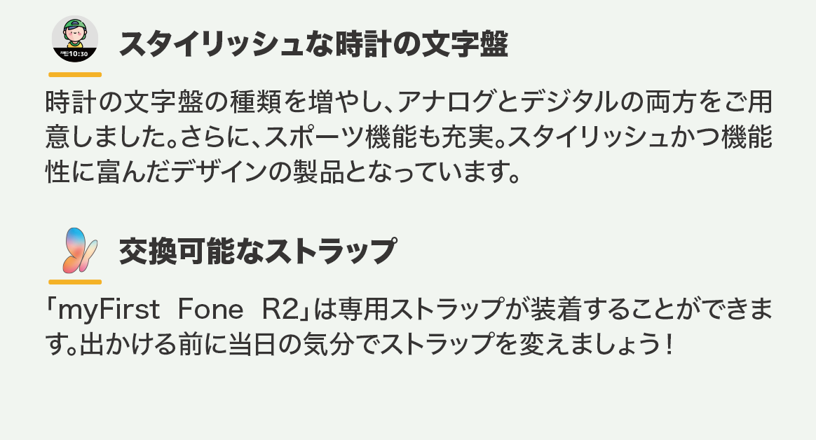 myFirst Fone R2　交換可能なストラップ-スタイリッシュな時計の文字盤