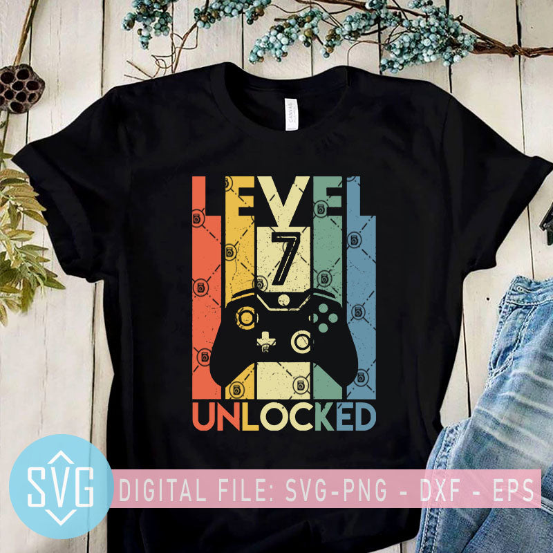 Download Kids Level 7 Unlocked Shirt Funny Video Gamer 7th Birthday Svg Rainbo Svg Trends Studio Trendy Svg For Crafters