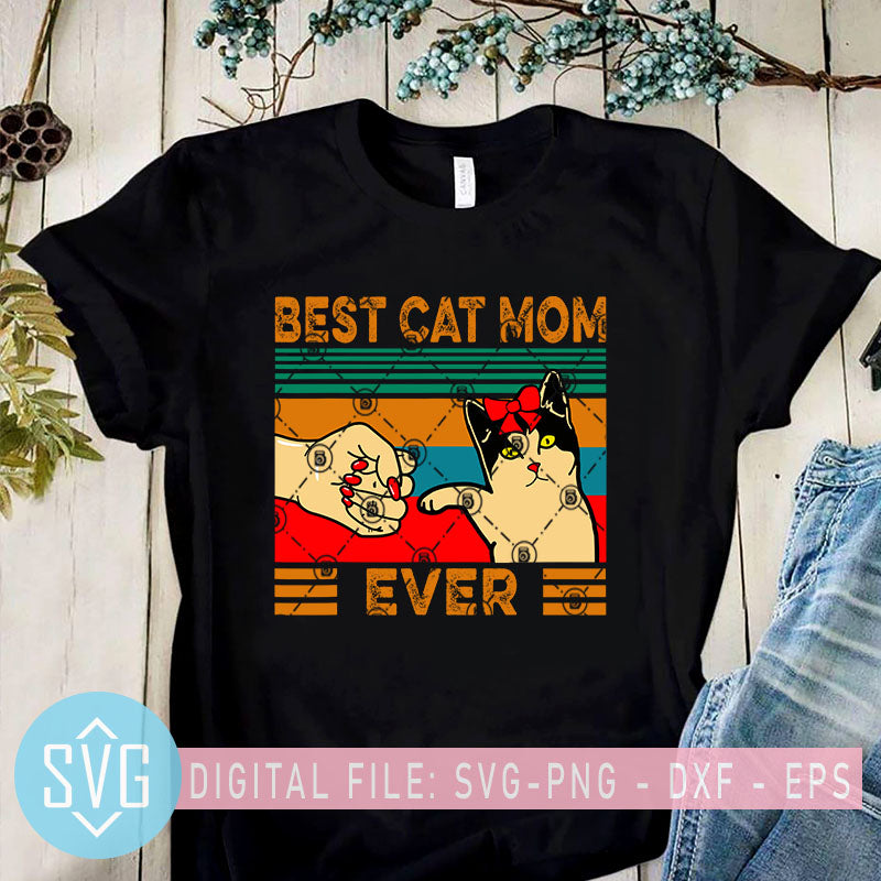 Vintage Best Cat Mom Ever Svg Funny Cat Svg Cute Cat With Red Bow Sv Svg Trends Studio Trendy Svg For Crafters