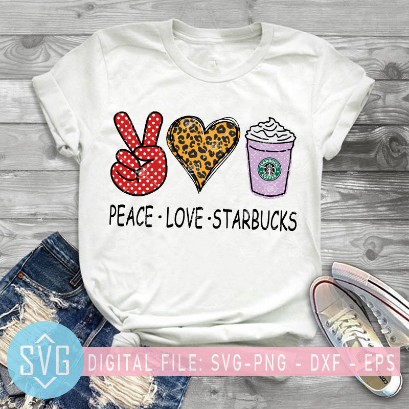 Download Peace Love Starbucks SVG, Coffee Lover SVG, Leopard Heart ...