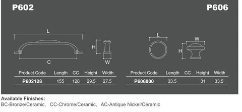 Dimension of Southdale 1 Ceramic Cabinet Handles